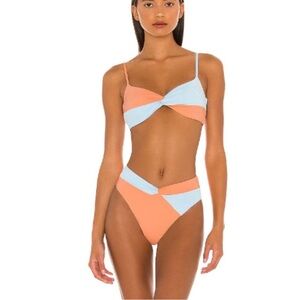 NWT LSpace Bikini Bottom Tangy Sky Blue XS Nancy Lee Colorblock Bitsy  CBNLB21